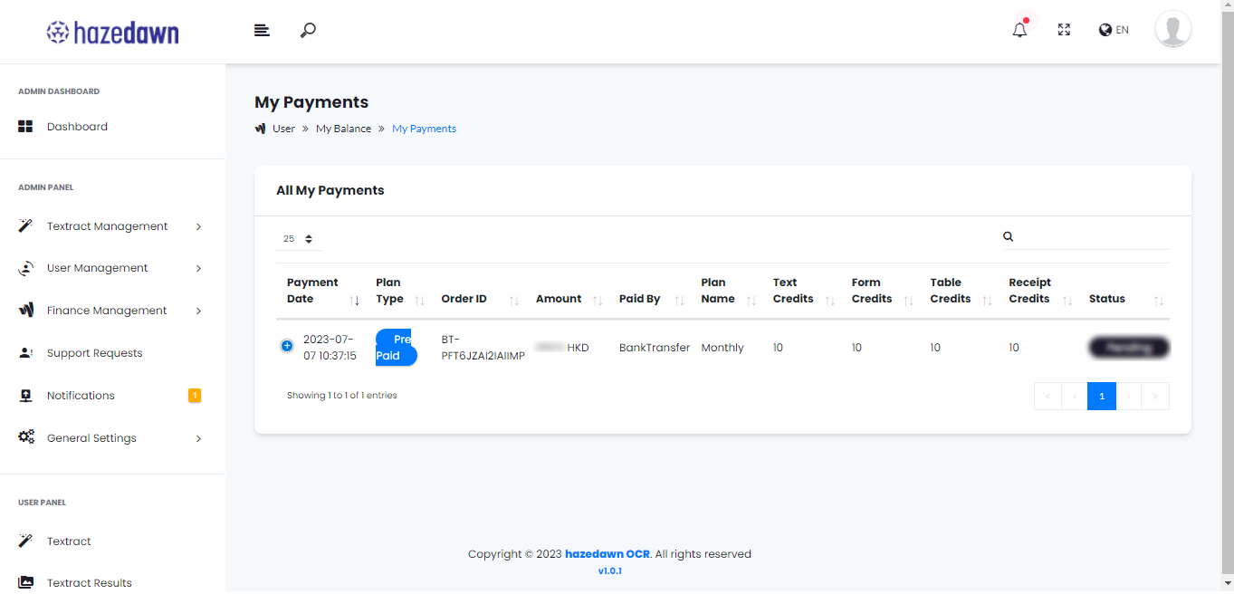 payment(user panel)